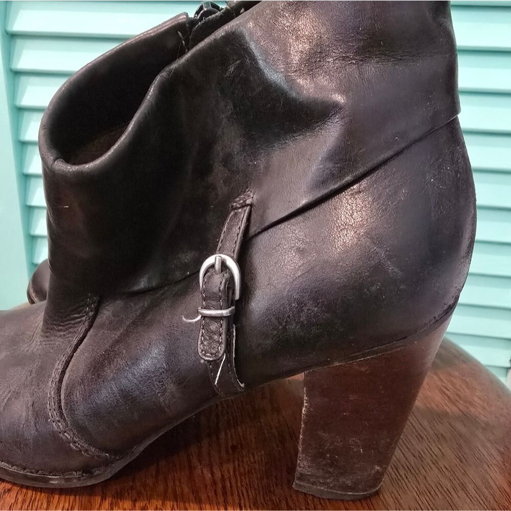 ALRIGHT Women's Black Leather Heeled Ankle Zipped Booties, Size 7.5M - Picture 4 of 7